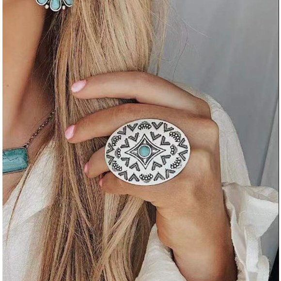Turquoise Statement Resizable Ring - Picture 1 of 2
